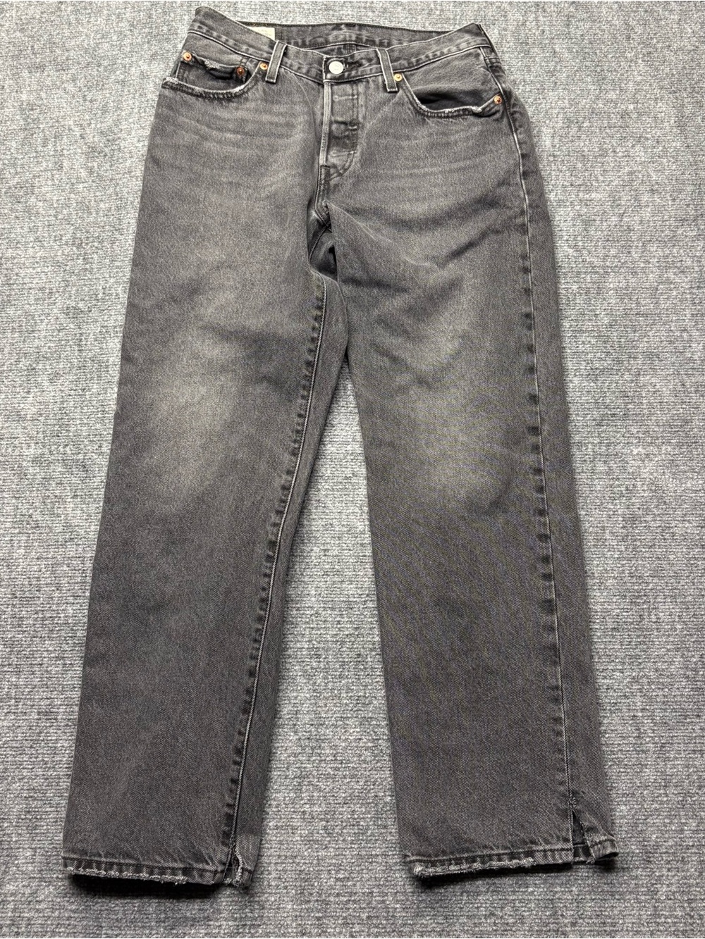 Levis Premium 501 Jeans Womens 27x30 Black Straight Button Fly Big E Split Ankle